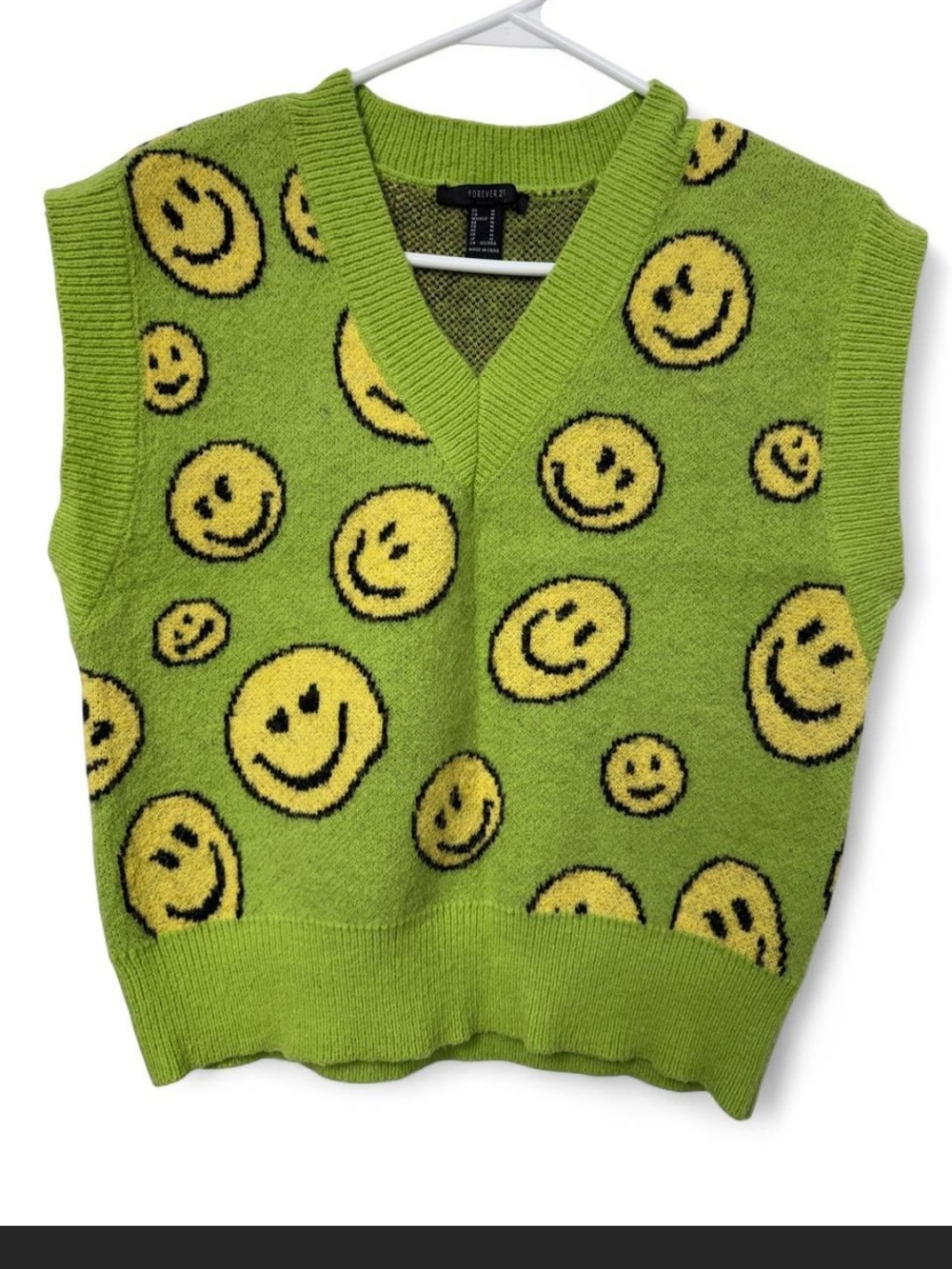 Forever 21 Green Smiley Knit Sweater Vest